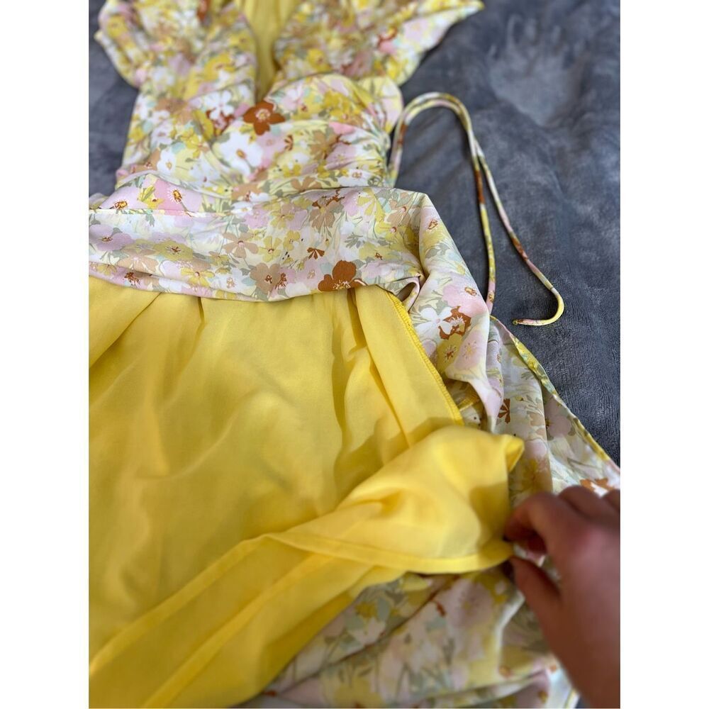 ASTR The Label Midi Dress Womens Small Yellow Rust Martina Floral Ruched NWT - Picture 14 of 14